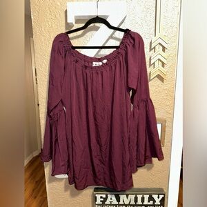 Rancho Estancia Women’s Maroon Top Ruffle Sleeve Ends Plus Size 3X NWT